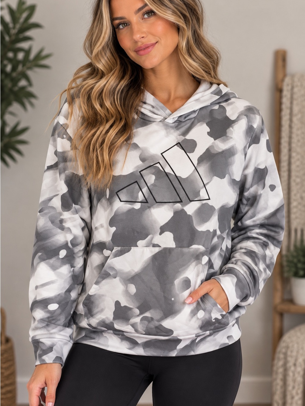 adidas Gray & White Camo Pullover Hoodie